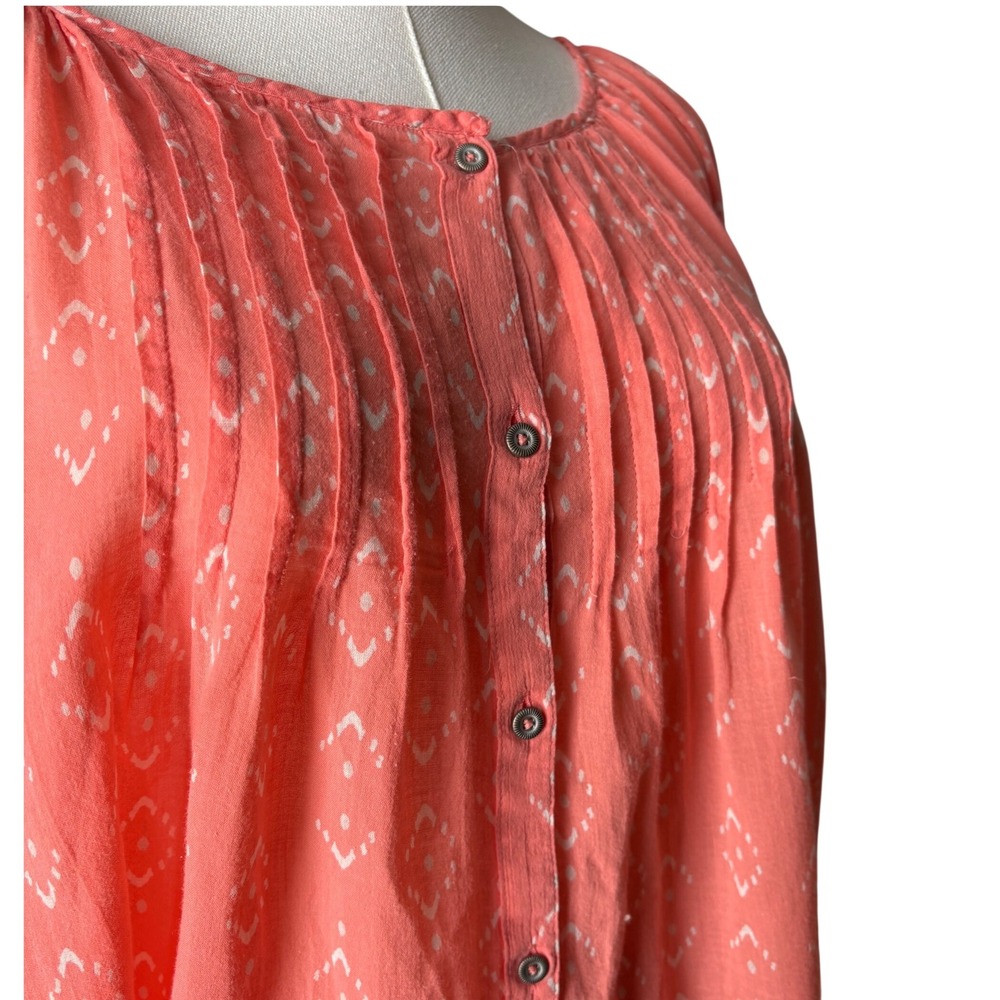 Sonoma Life + Style Coral Pink Geometric Pintuck Gauze Blouse XL 3/4 Sleeve Boho